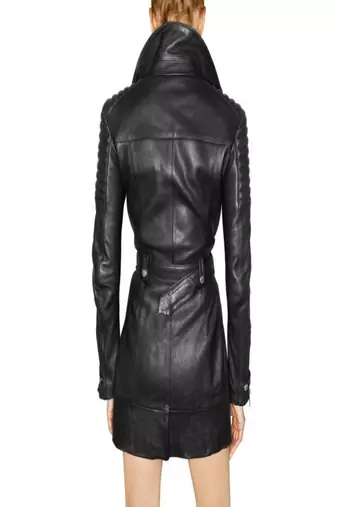 women's lambskin leather dress long sleeve design elegant