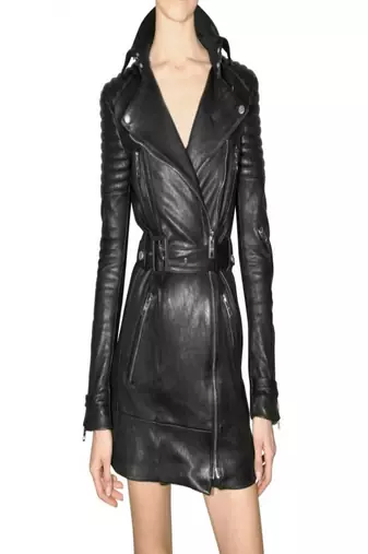 women's lambskin leather dress long sleeve design elegant