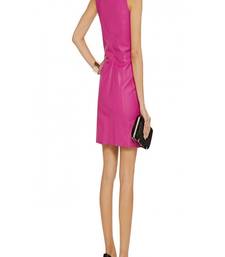 women's hot pink lambskin mini leather dress form fitting bodycon style