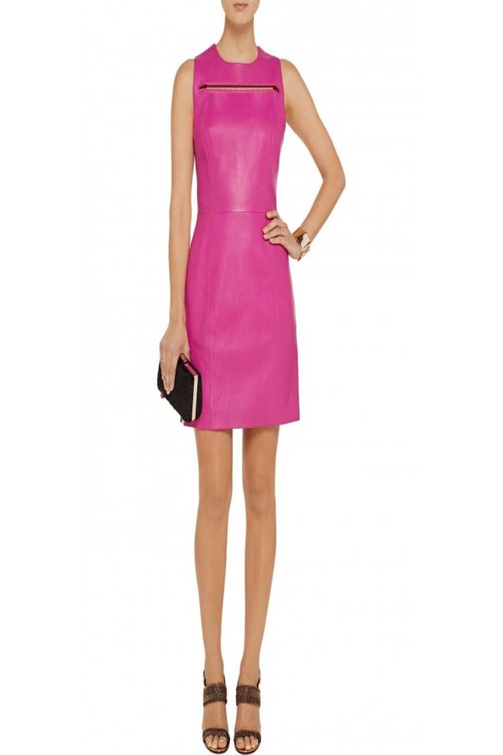 women's hot pink lambskin mini leather dress form fitting bodycon style