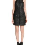 women's lambskin mini leather dress sleeveless fit versatile