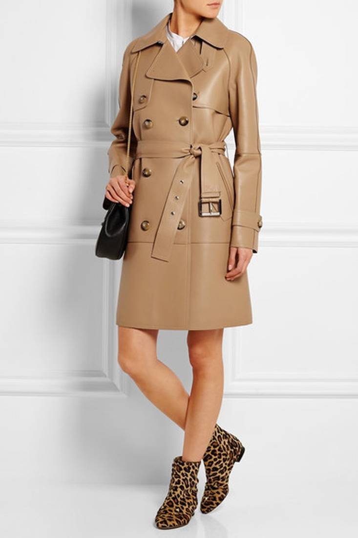 women's genuine lambskin leather trench coat classic zip up style