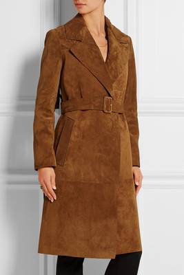 women's genuine suede leather trench coat classic zip up style 1