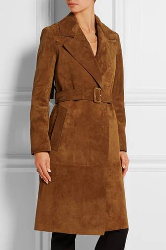 women's genuine suede leather trench coat classic zip up style