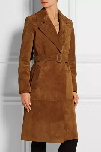 women's genuine suede leather trench coat classic zip up style