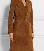 women's genuine suede leather trench coat classic zip up style