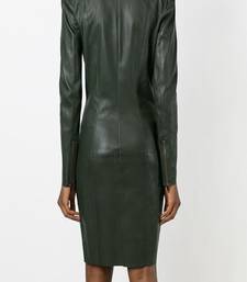 women's lambskin leather dress long sleeve design sophisticated