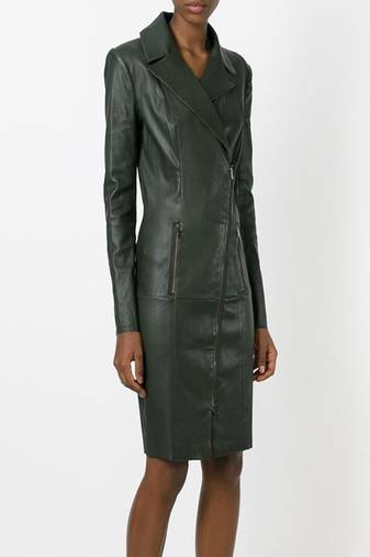 women's lambskin leather dress long sleeve design sophisticated
