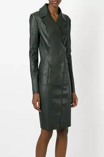 women's lambskin leather dress long sleeve design sophisticated