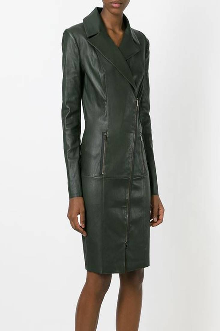 women's lambskin leather dress long sleeve design sophisticated
