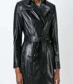 women's genuine lambskin leather trench coat classic zip up style modern