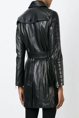 women's genuine lambskin leather trench coat classic zip up style modern 2