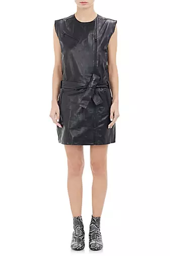 women's genuine lambskin leather dress form fitting bodycon style refined