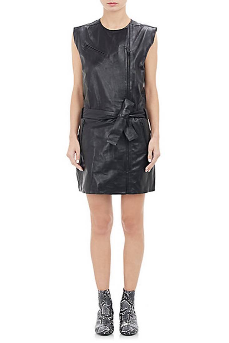 women's genuine lambskin leather dress form fitting bodycon style refined