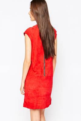 women's red suede leather dress form fitting bodycon style 2