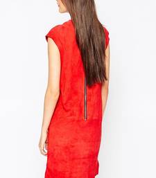 women’s lambskin genuine leather bodycon dress stylish red suede leather sexy dress 