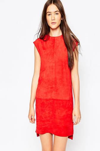 women’s lambskin genuine leather bodycon dress stylish red suede leather sexy dress 