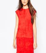women's red suede leather dress form fitting bodycon style