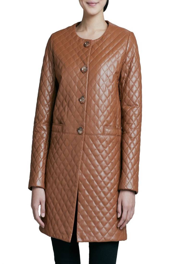 women’s lambskin genuine leather coat full quilted women leather coat