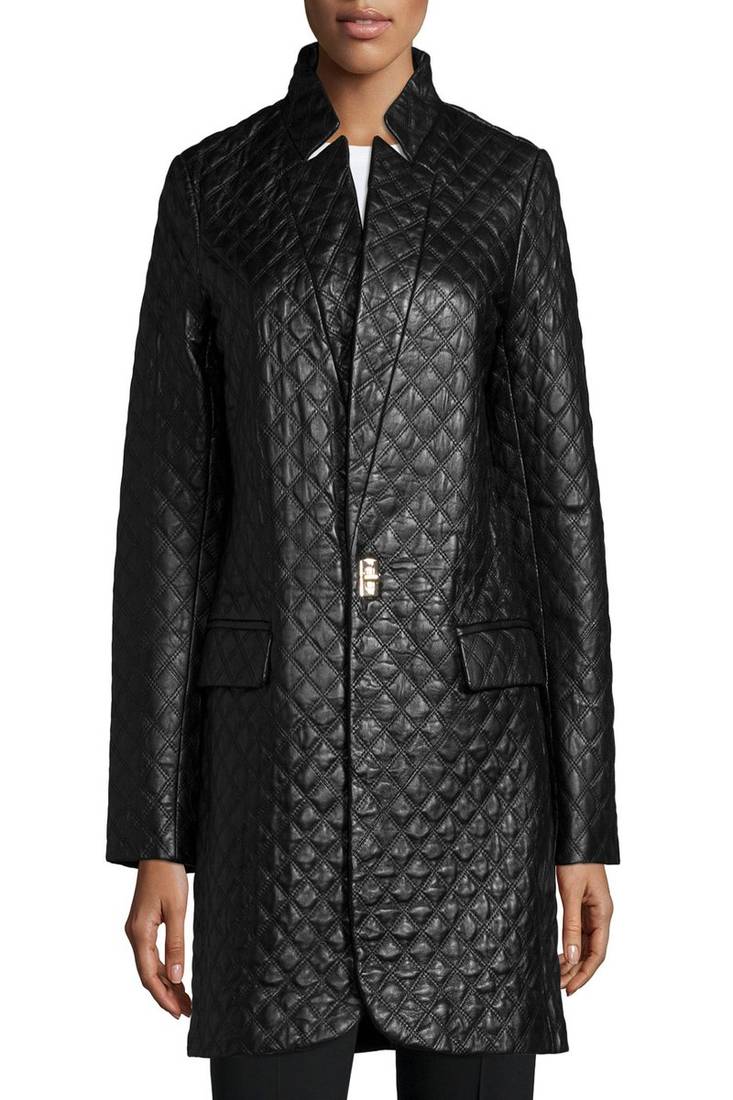 women’s lambskin genuine leather coat stylish full quilted women leather coat
