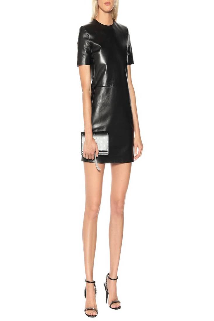 women's lambskin leather dress short sleeve design genuine