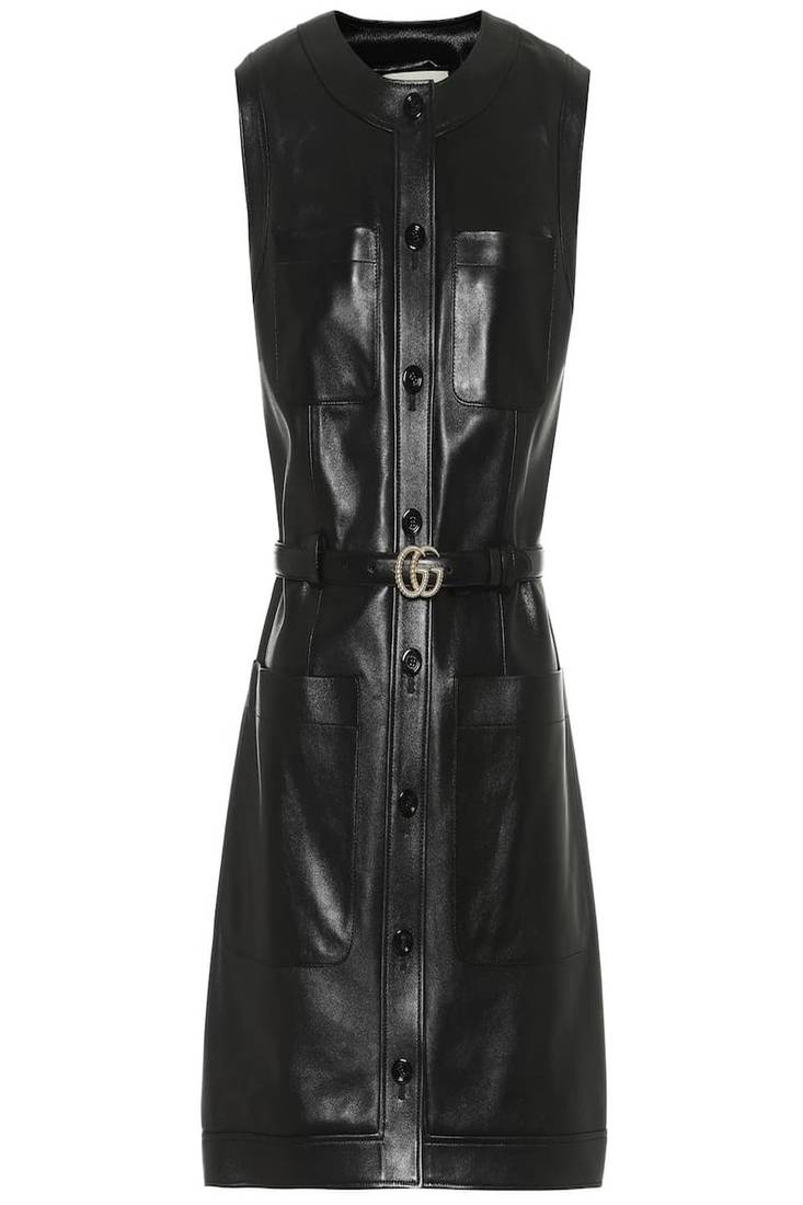 women’s lambskin genuine leather bodycon dress stylish button leather dress 