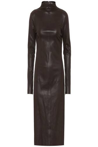 women's lambskin leather dress long sleeve design versatile