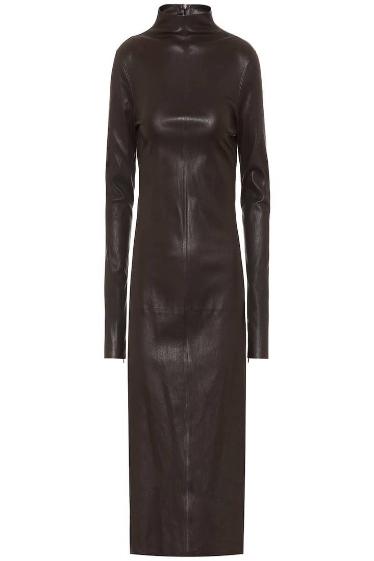 women’s lambskin genuine leather bodycon dress stylish long sleeve leather dress 