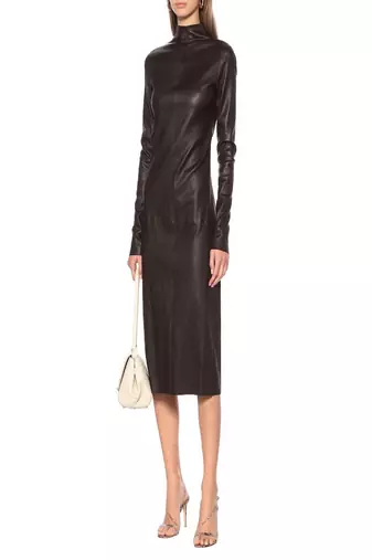 women's lambskin leather dress long sleeve design versatile
