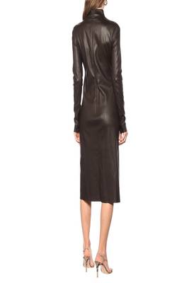 women's lambskin leather dress long sleeve design versatile 3