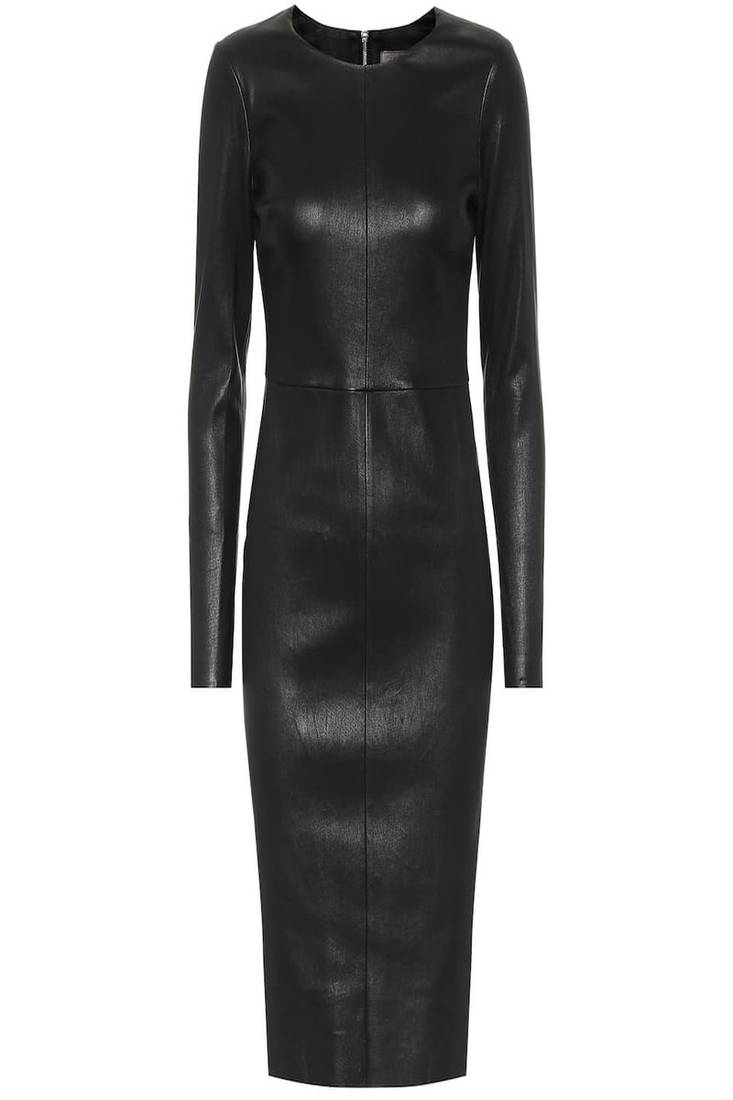 women’s lambskin genuine leather bodycon dress stylish long sleeve leather dress 