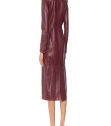 women’s lambskin genuine leather bodycon dress party wear long sleeve front button closure dress 