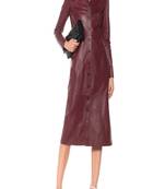 women’s lambskin genuine leather bodycon dress party wear long sleeve front button closure dress 