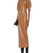 women's beige lambskin leather dress form fitting bodycon style