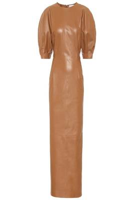 women's beige lambskin leather dress form fitting bodycon style 2