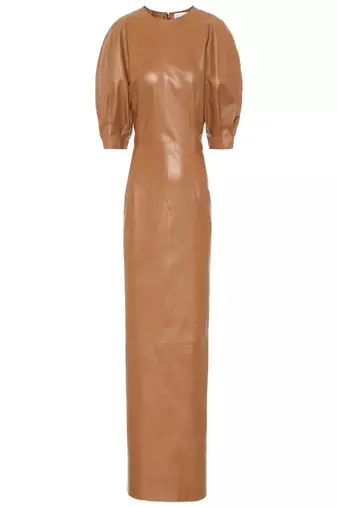 women's beige lambskin leather dress form fitting bodycon style