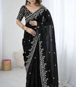 Black Color embroidery sequence work chiffon Saree