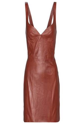 women's brown lambskin midi leather dress classic zip up style