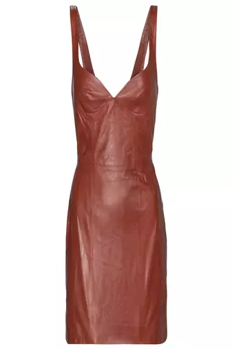 women's brown lambskin midi leather dress classic zip up style