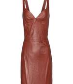 women's brown lambskin midi leather dress classic zip up style