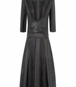 women's black lambskin midi leather dress short sleeve design premium