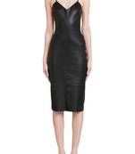 women's black lambskin midi leather dress short sleeve design exclusive