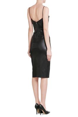 women's black lambskin midi leather dress short sleeve design exclusive 2