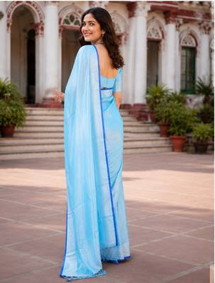  aqua blue handloom cotton tissue saree 3