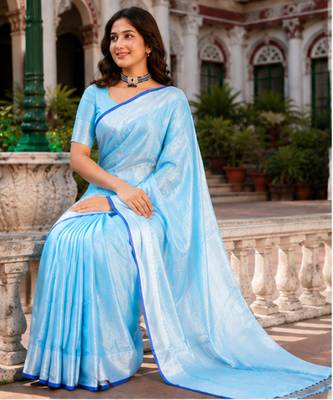  aqua blue handloom cotton tissue saree 4
