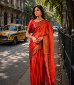  orange handloom cotton tissue saree