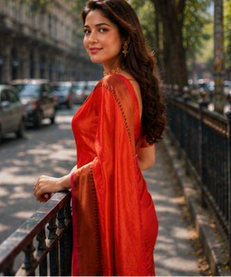  orange handloom cotton tissue saree 2