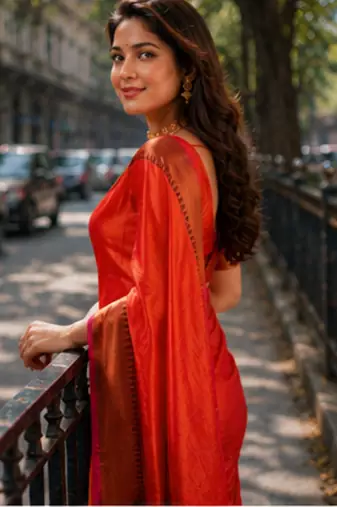  orange handloom cotton tissue saree