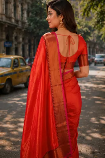  orange handloom cotton tissue saree