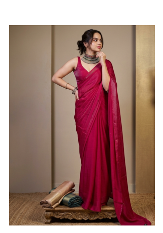 Designer Solid Fandy Satin Saree With Unstitched  Blouse piece 1